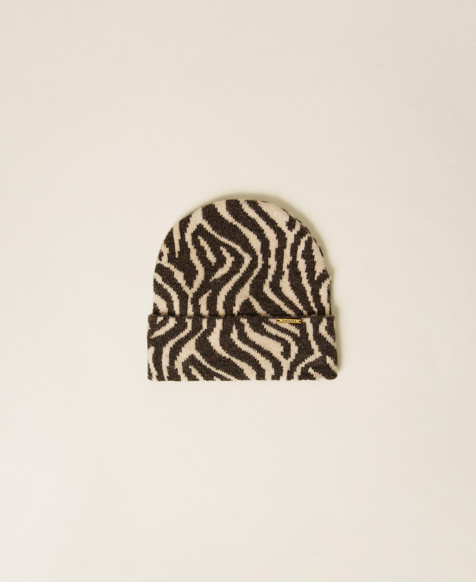 Animal print jacquard knit beanie Zebra Print Woman 252LI4BNN_12668_01