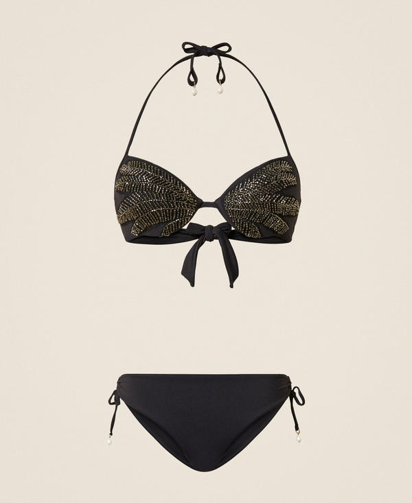 Push-up-Bikinitop mit Stickerei und Bikinihose