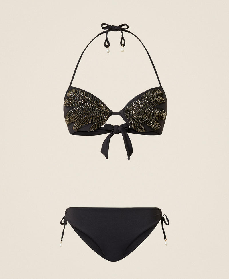 Push-up bikini top with embroidery and briefs Two-tone Black / "Anthracite" Grey Woman 261LMMF44_05294_S0