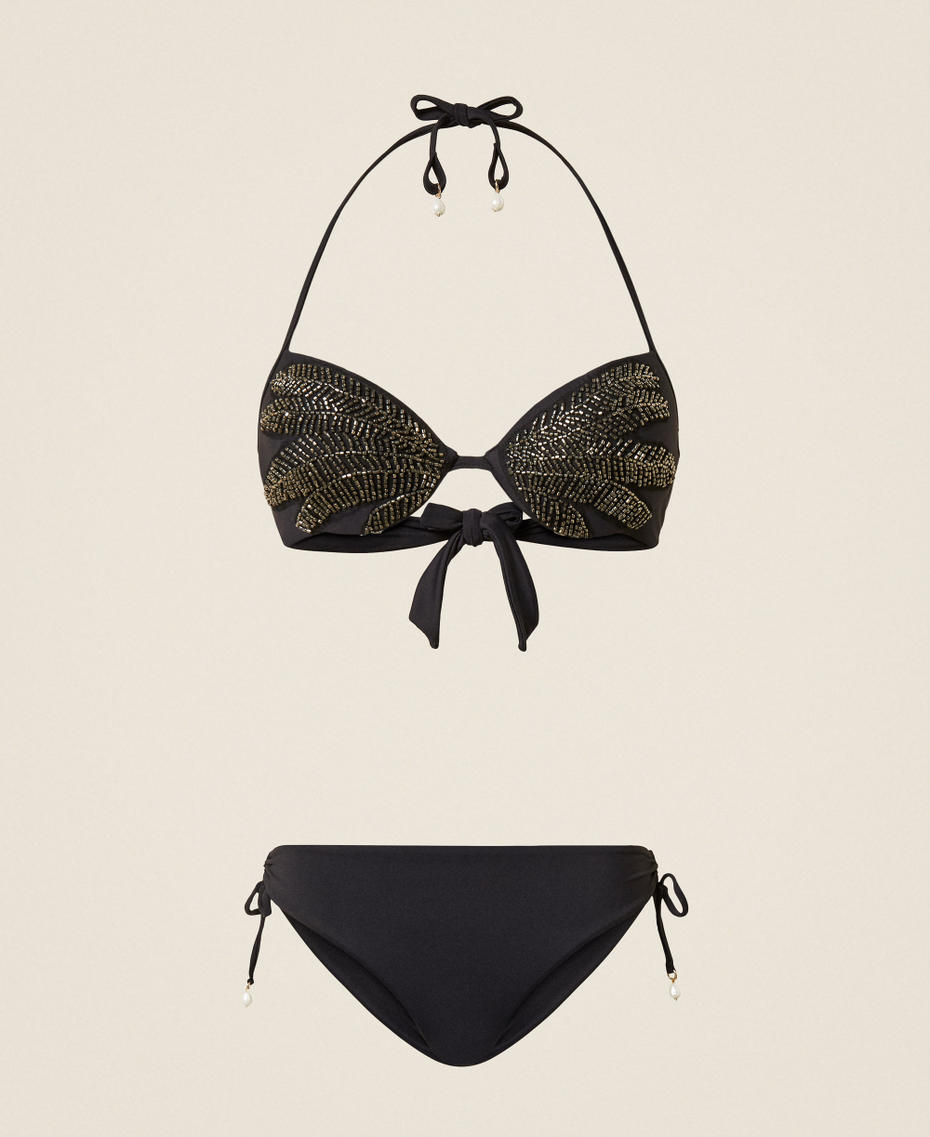Push-up bikini top with embroidery and briefs Two-tone Black / "Anthracite" Grey Woman 261LMMF44_05294_S0