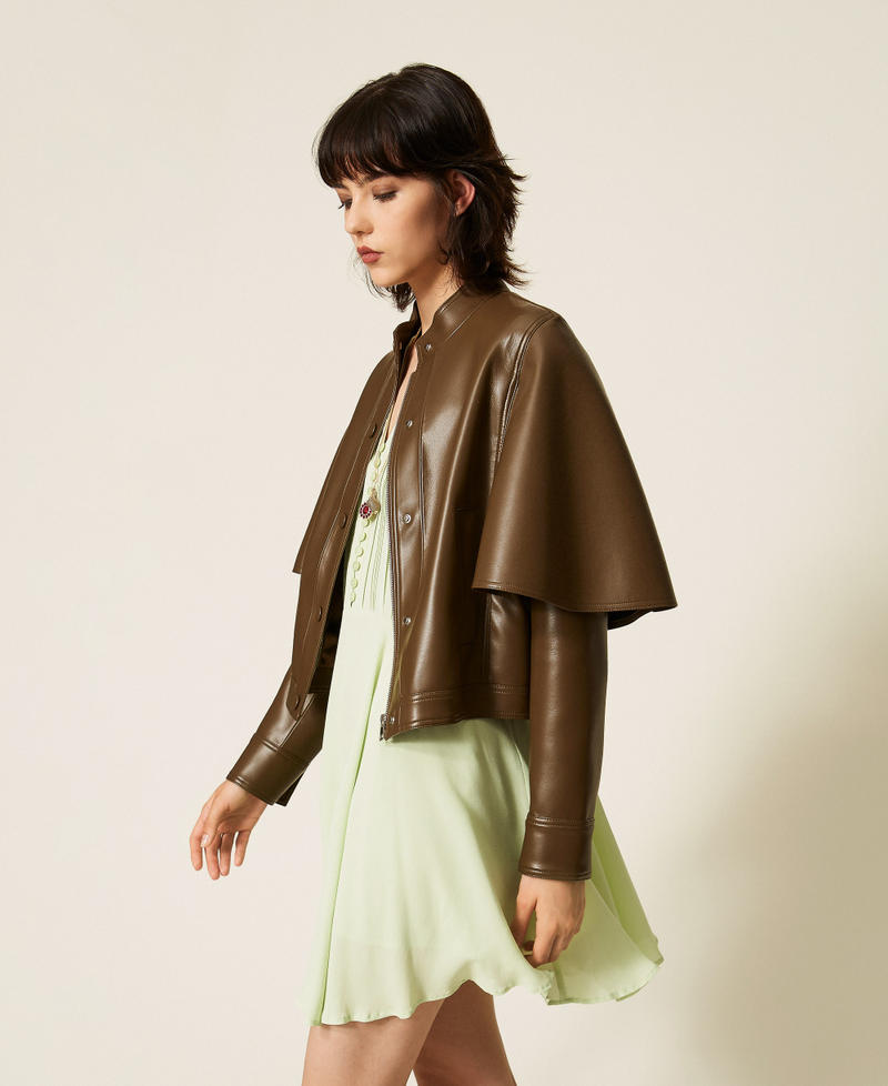 Giacca a mantella effetto pelle Verde Faggio Donna 262TP2050_12537_02