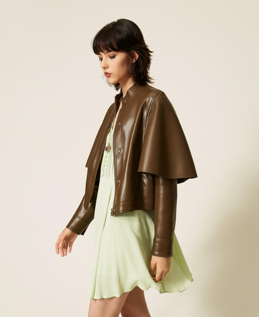 Giacca a mantella effetto pelle Verde Faggio Donna 262TP2050_12537_02