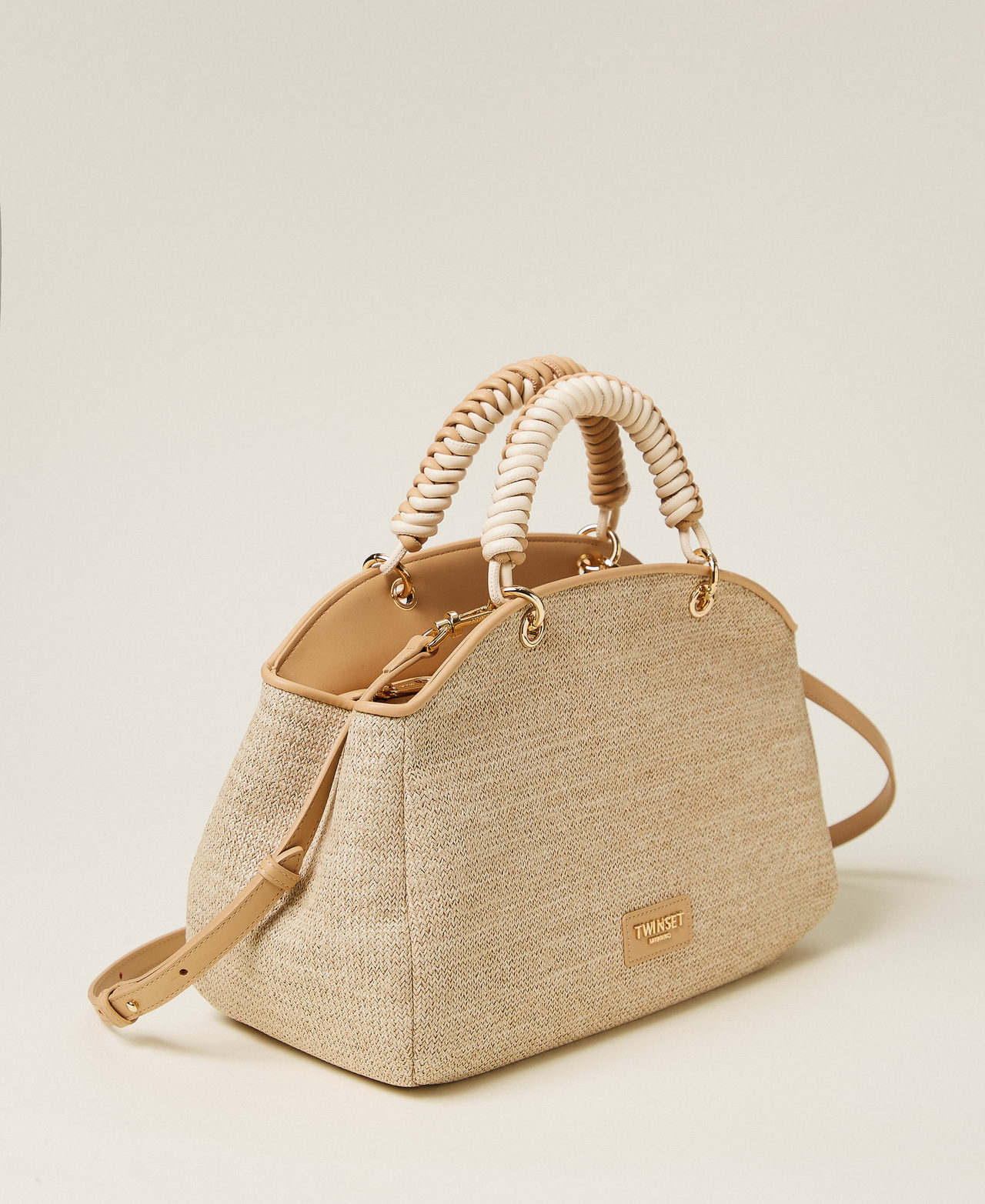 Raffia-effect bowler bag Straw Woman 261TB7053_00193_02