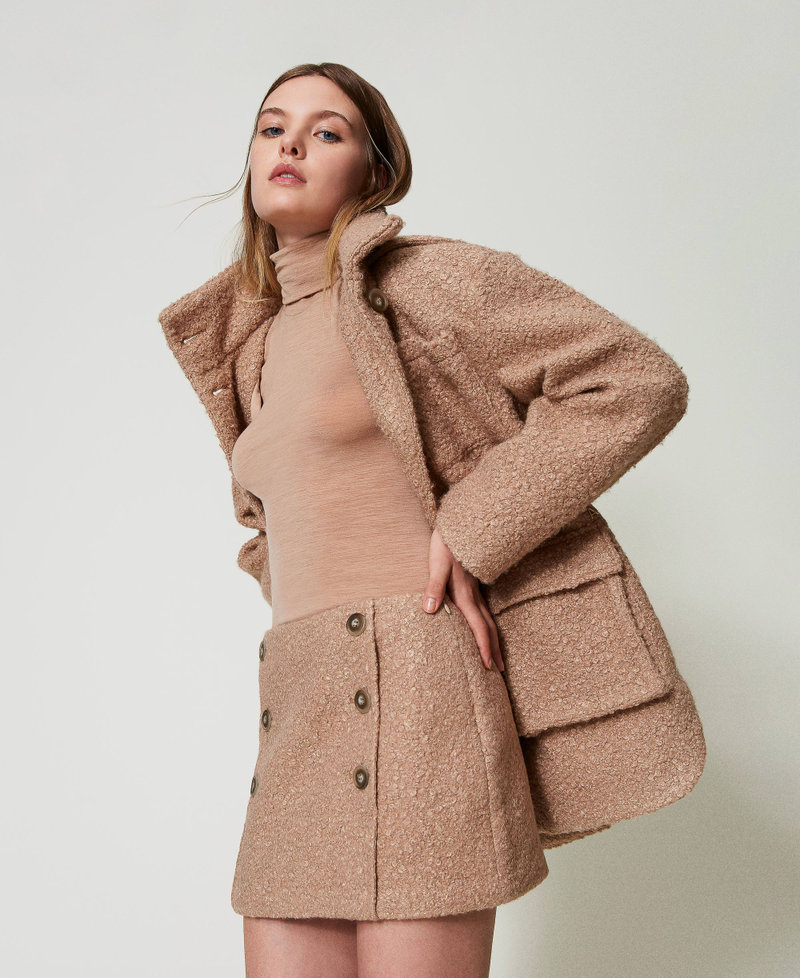 Curly wool cloth miniskirt Beaver Brown Woman 242AT2072_11960_02