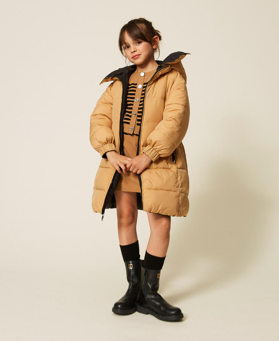 Reversible puffer jacket with belt Two-tone Black/"Iced Coffee" Brown Girl 262GJ2070_10847_T0