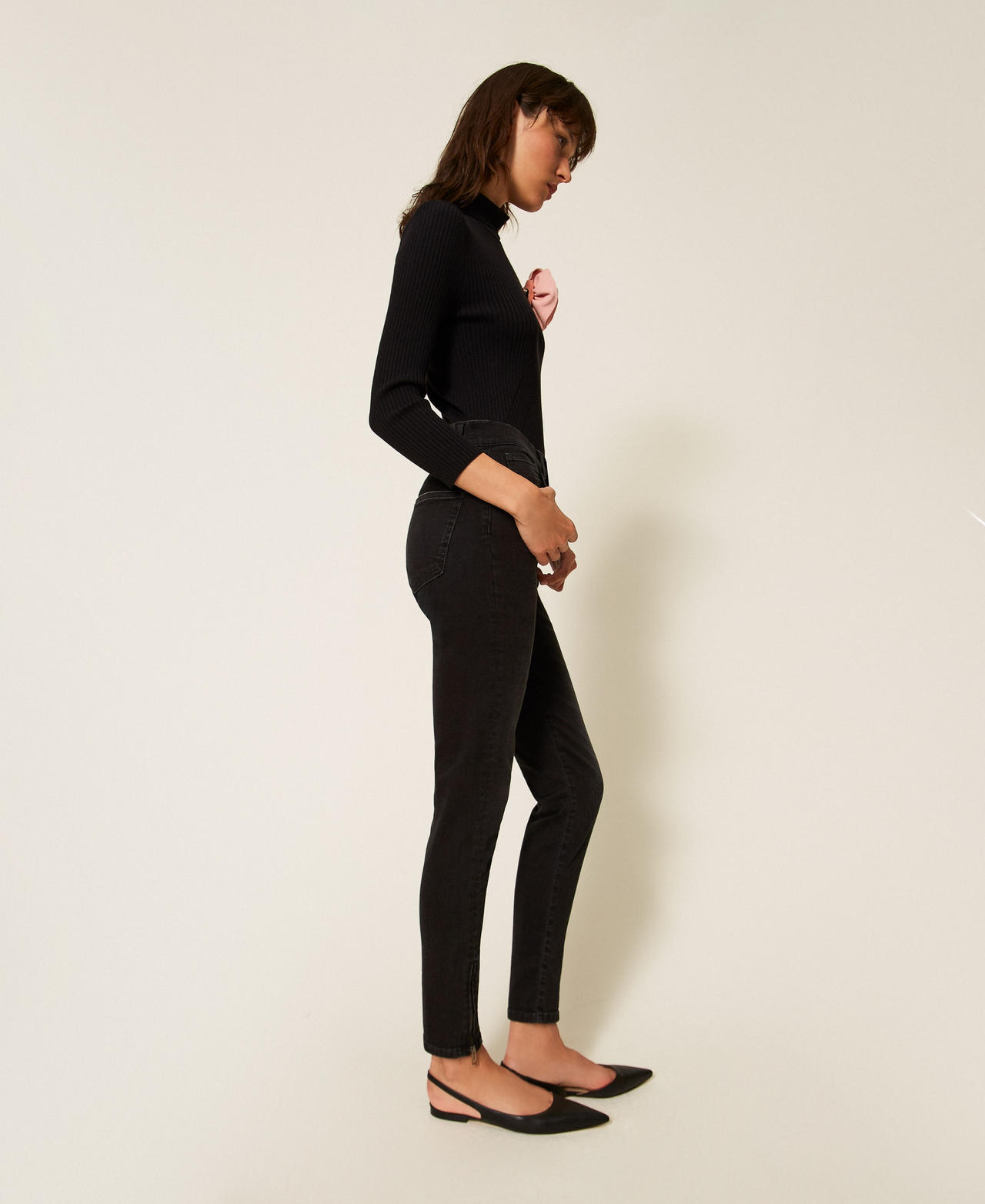 Skinny jeans with zip Black Denim Woman 261AP2480_01103_02