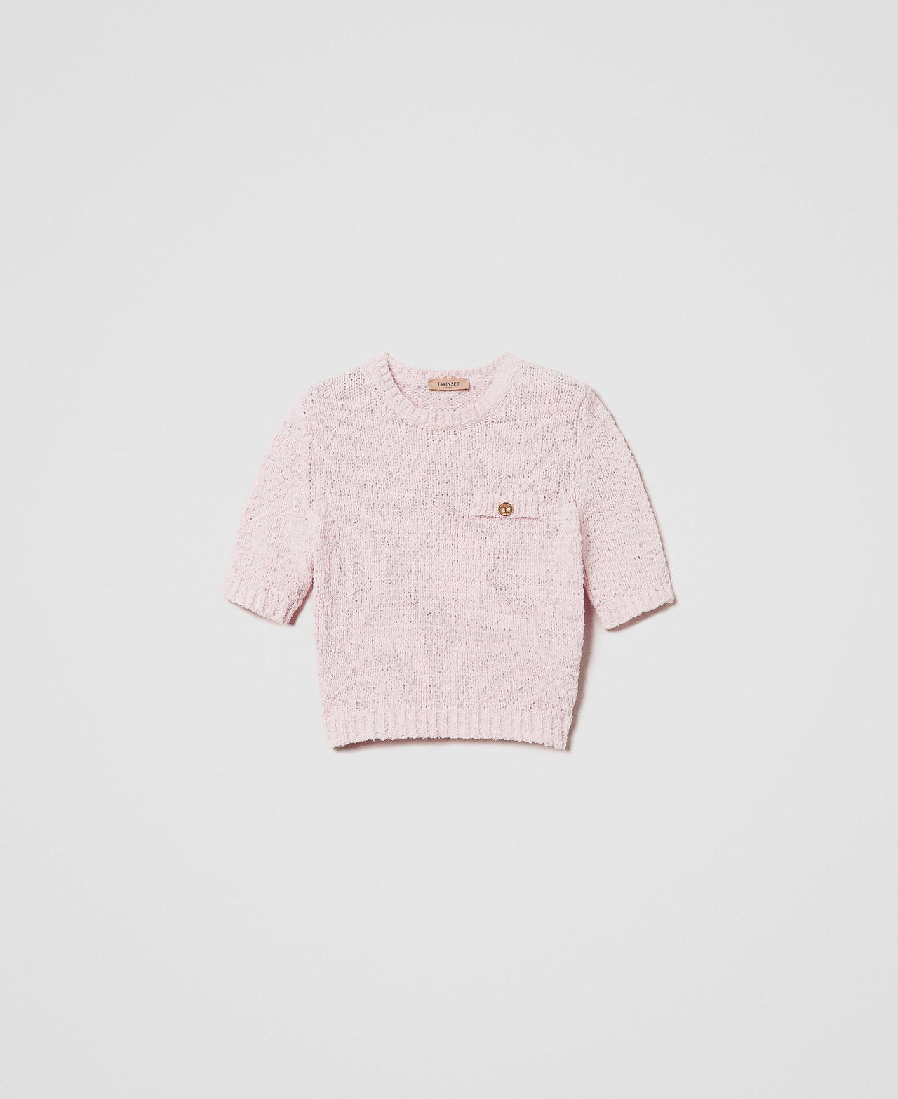 Cropped jumper with Oval T button Cupcake Pink Woman 251TP3440_00178_0S
