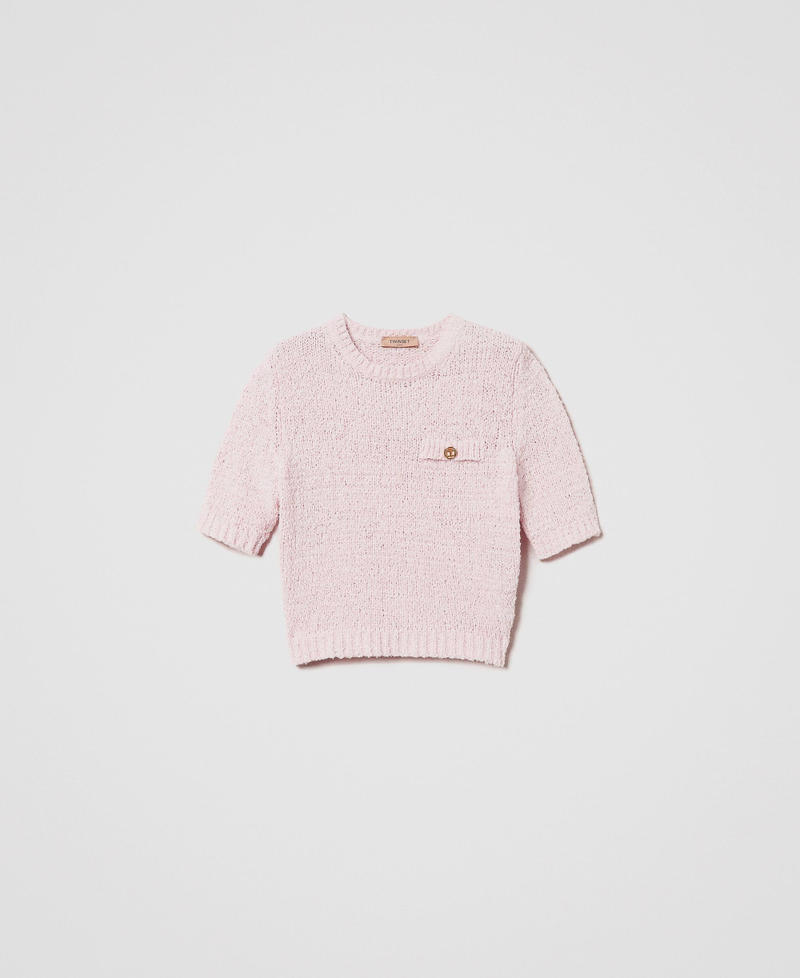 Cropped jumper with Oval T button Cupcake Pink Woman 251TP3440_00178_0S