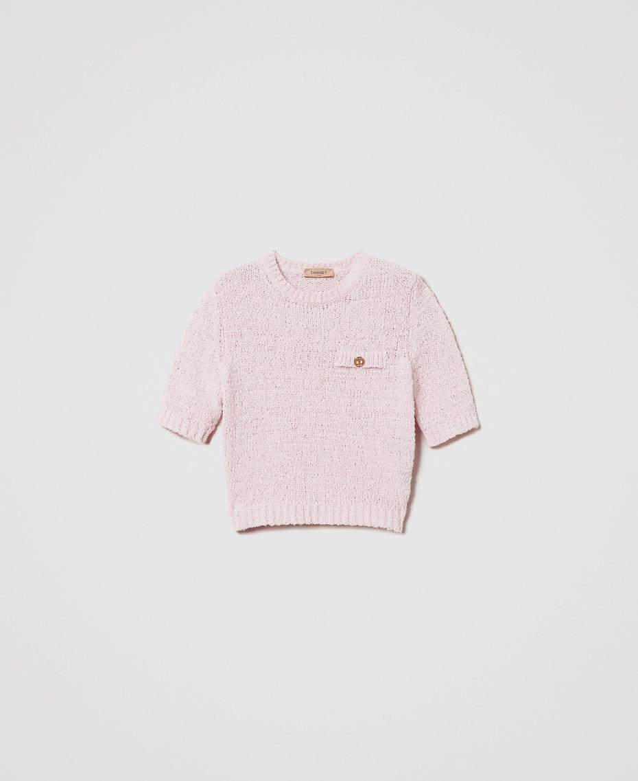 Cropped jumper with Oval T button Cupcake Pink Woman 251TP3440_00178_S0