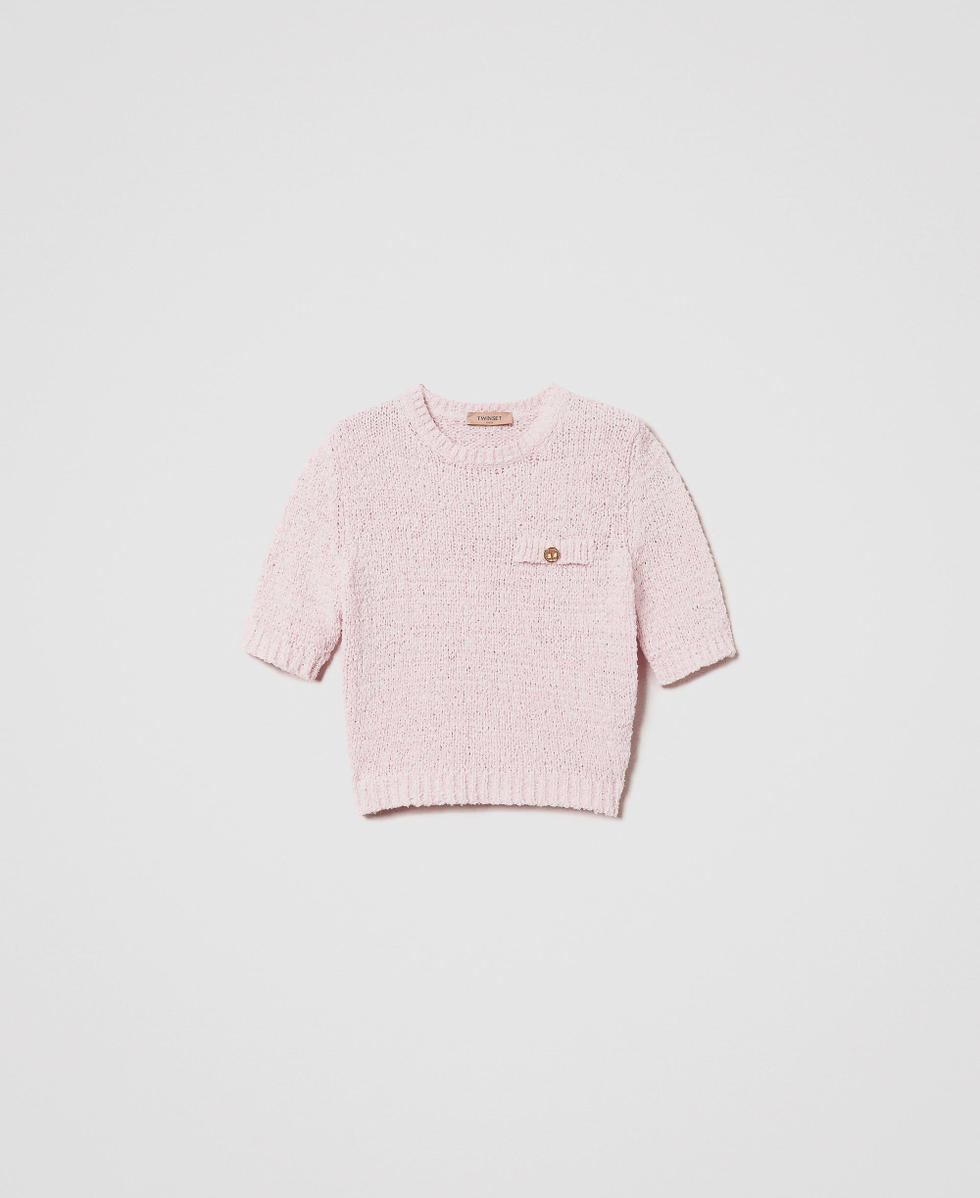 Cropped jumper with Oval T button Cupcake Pink Woman 251TP3440_00178_S0