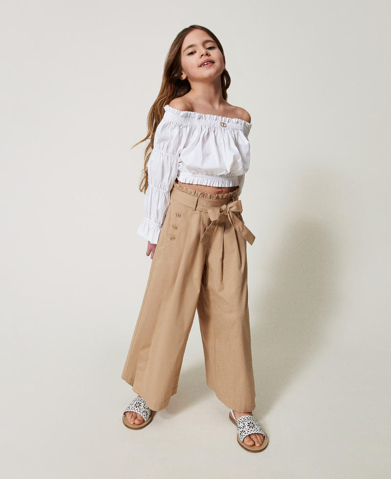 Cropped poplin top with gathering "Ice" White Girl 251GJ2421_00808_0T