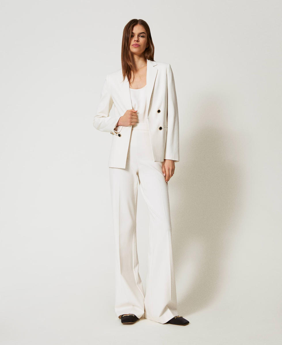 ジャケット・アウター HARD TWIST YARN DOUBLE BREAST COAT Double-breasted jacket with jewel buttons Woman, White