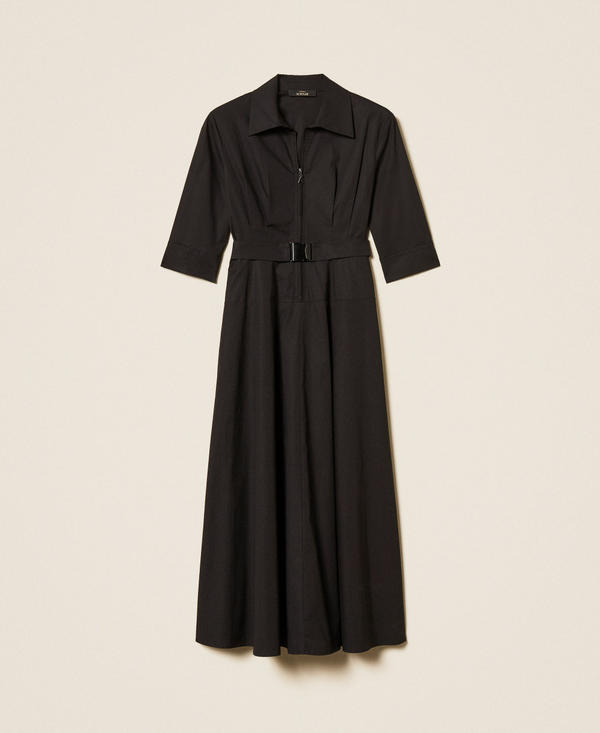 Long poplin dress with belt