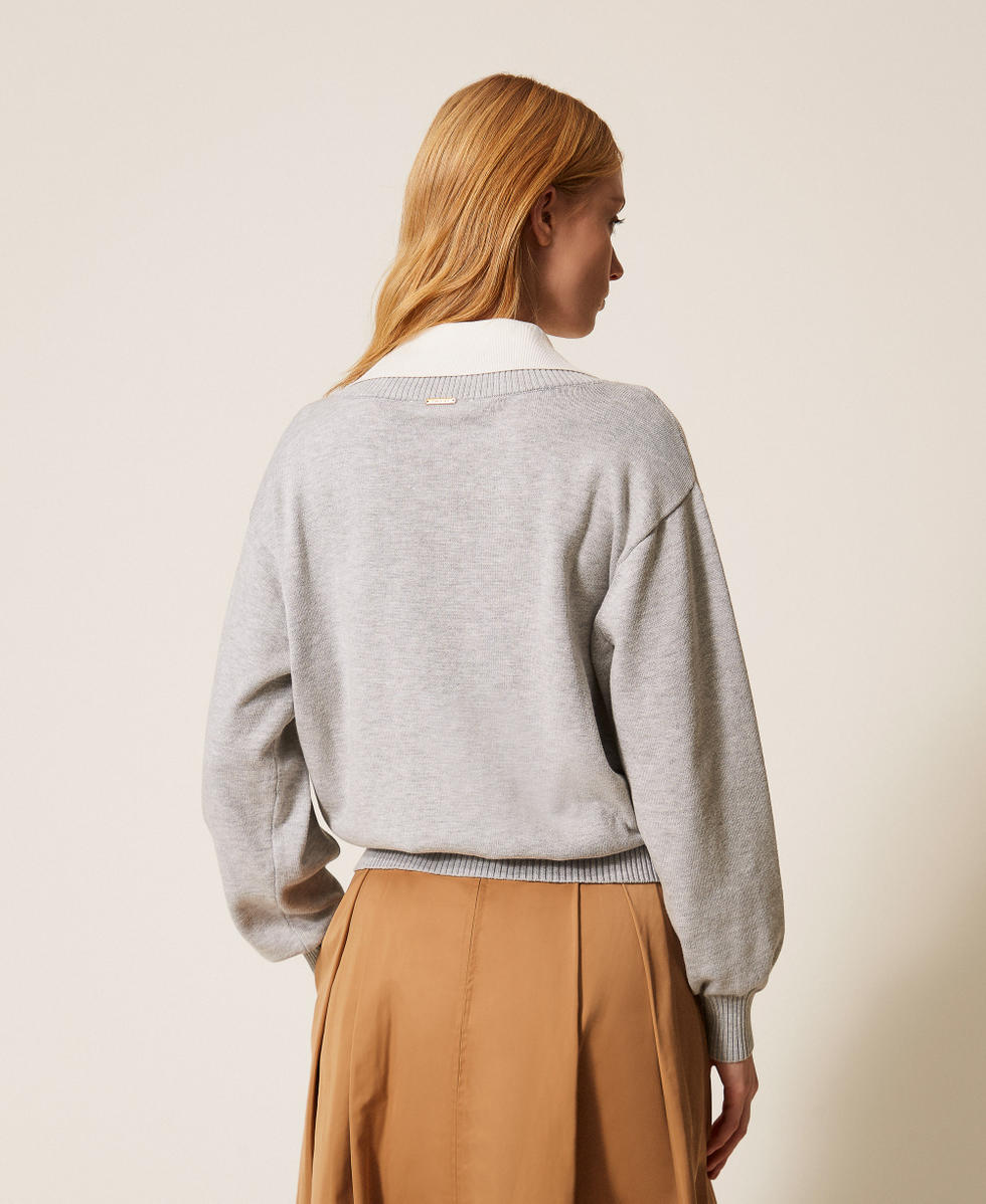 Jumper with collar Two-tone Light Grey Melange/Off White Woman 261LL3MAA_13297_03