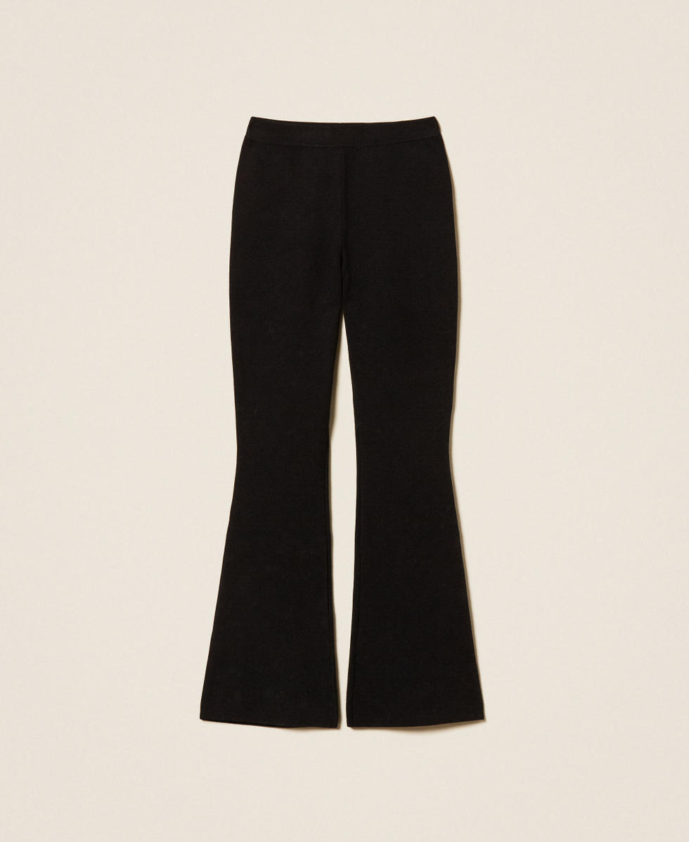 Pantalon &eacute;vas&eacute; en maille Noir Femme 262AP3253_00006_S0