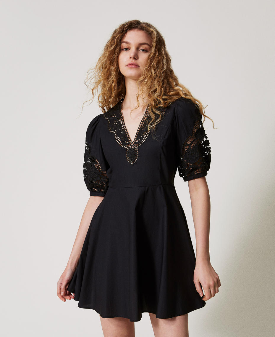Short dress in broderie anglaise poplin Black Woman 251TT2334_00006_01