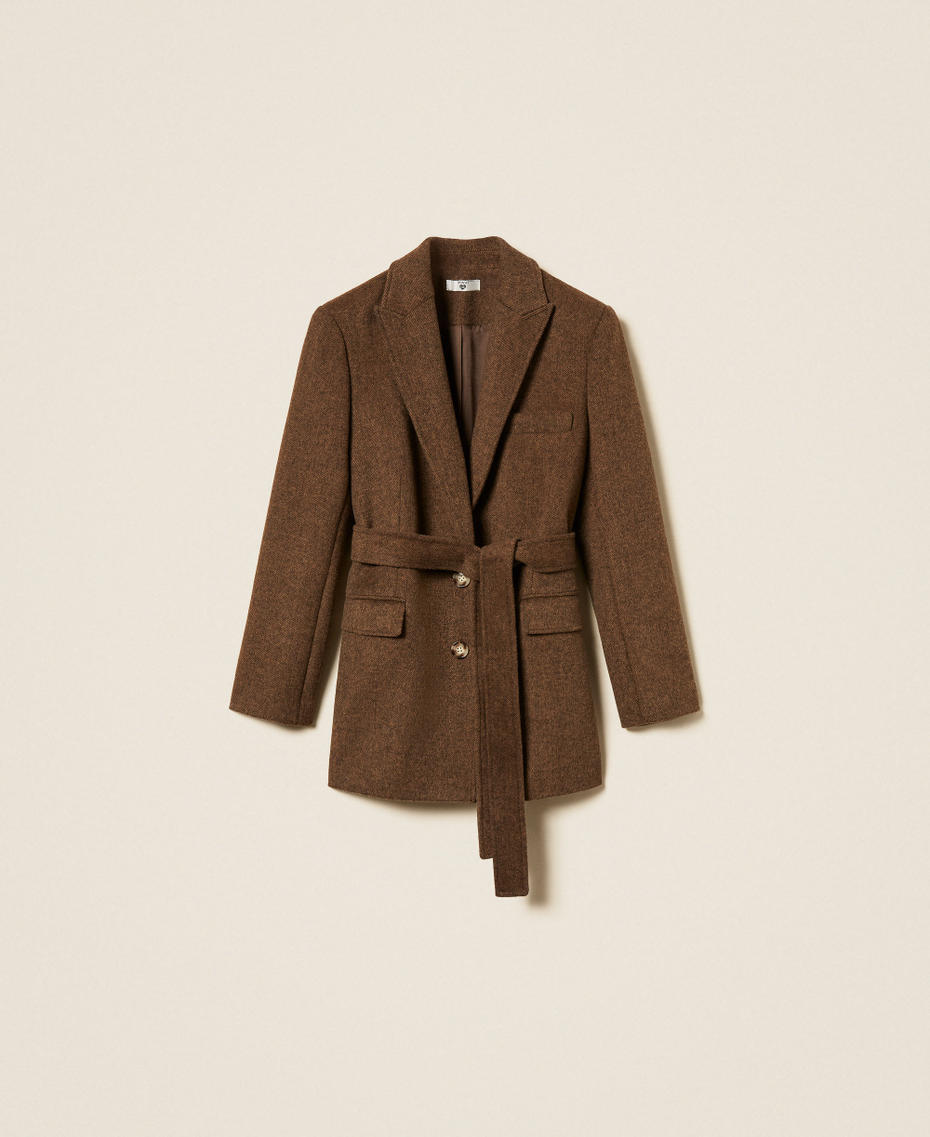 Blazer aus Velourstuch Mocha Melange Frau 262LI2DCC_13881_S0