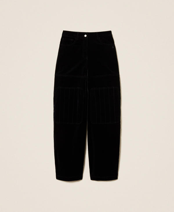 Velvet trousers with stitching