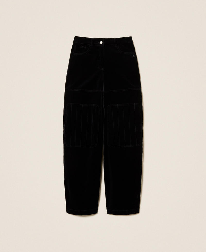 Velvet trousers with stitching Black Woman 252AT2161_00006_S0