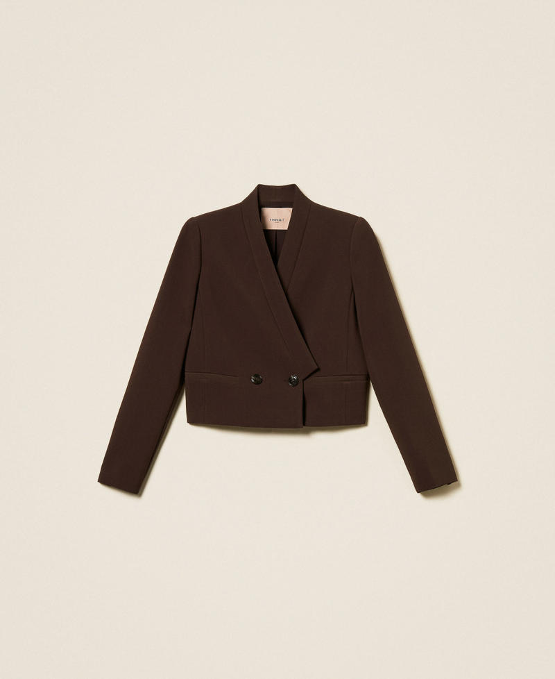 Double breasted crêpe jacket Black Chocolate Woman 252TT2380_11054_S0