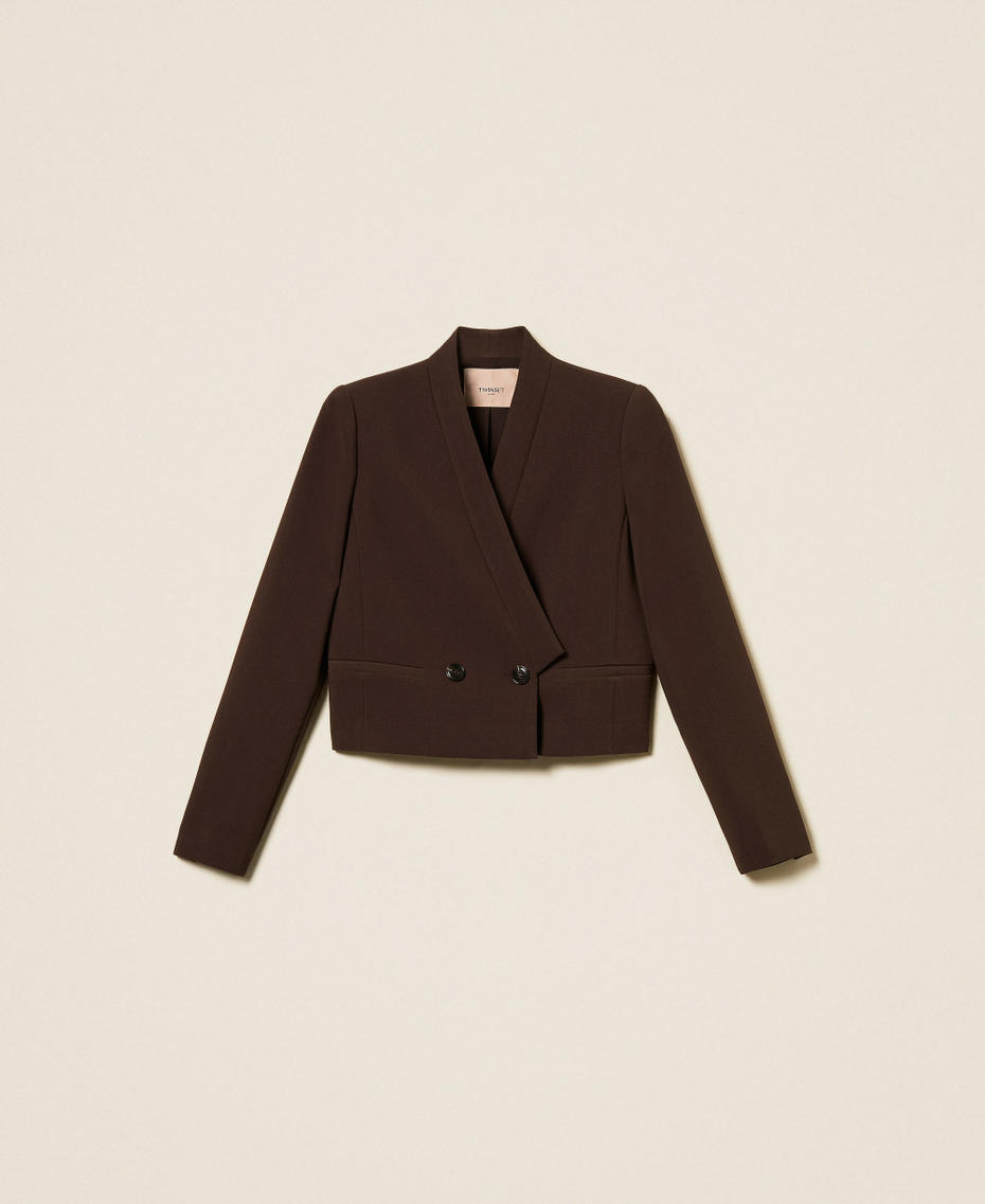 Double breasted crêpe jacket Black Chocolate Woman 252TT2380_11054_S0