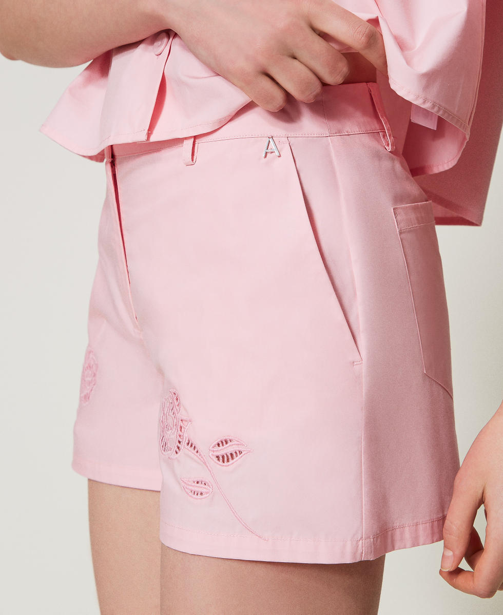 Poplin shorts with embroidery Crystal Rose Woman 251AX2092_12349_03