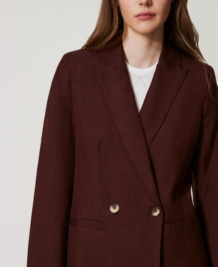 Blazer doppio petto in misto lino Coffee Liqueur Donna 251LL2BGG_12110_05