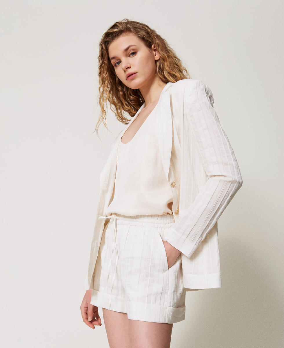 Shorts in misto lino rigato Bianco Neve Donna 251TT2142_00282_02