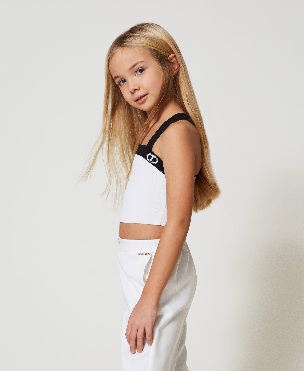 Rib knit top Bicolour "Ice" White / Black Girl 251GJ3QW2_02849_02