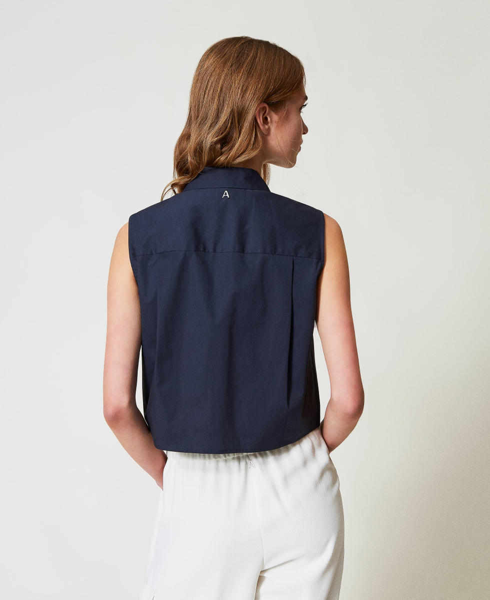 Cropped shirt with pleats Woman, Blue | TWINSET Milano