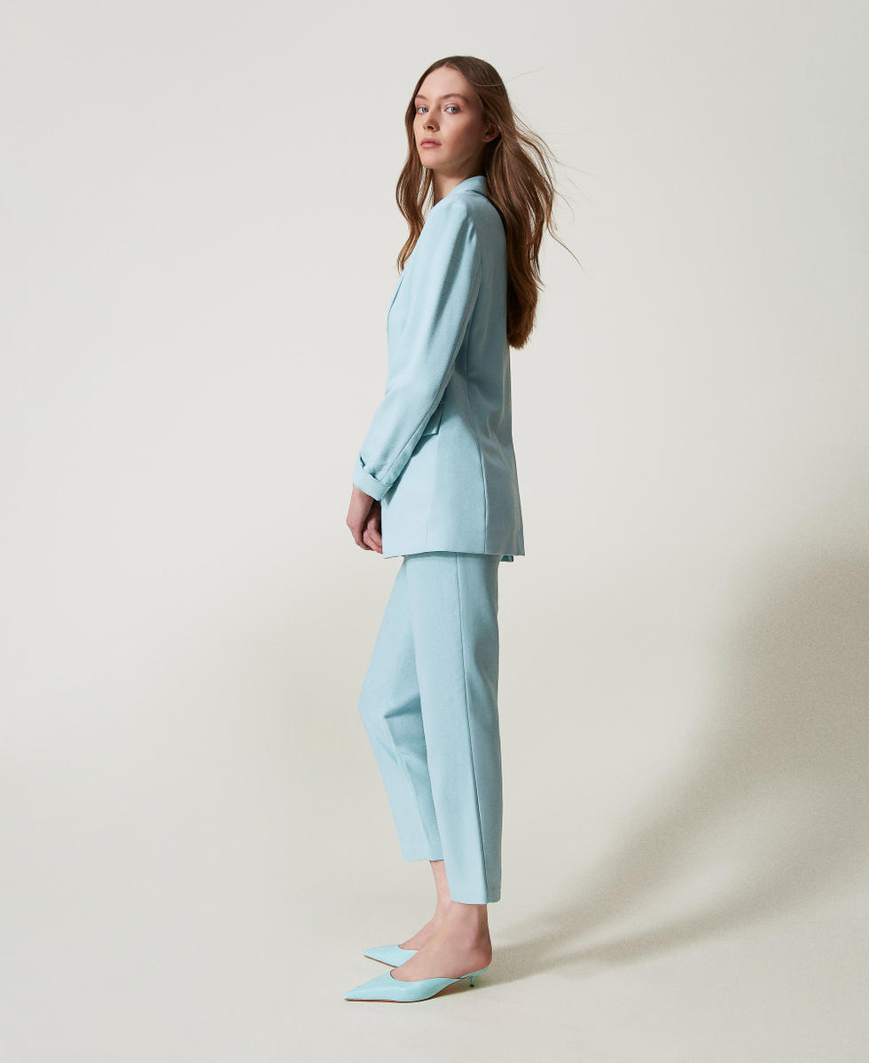 Zigarettenhose aus Krepp-Pikee "Canal Blue"-Azur Frau 251AP2338_12134_02
