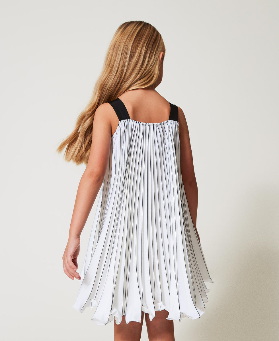 Robe courte pliss&eacute;e avec imprim&eacute; Bicolore Blanc Glace / Noir Fille 251GJ2QL0_02849_03
