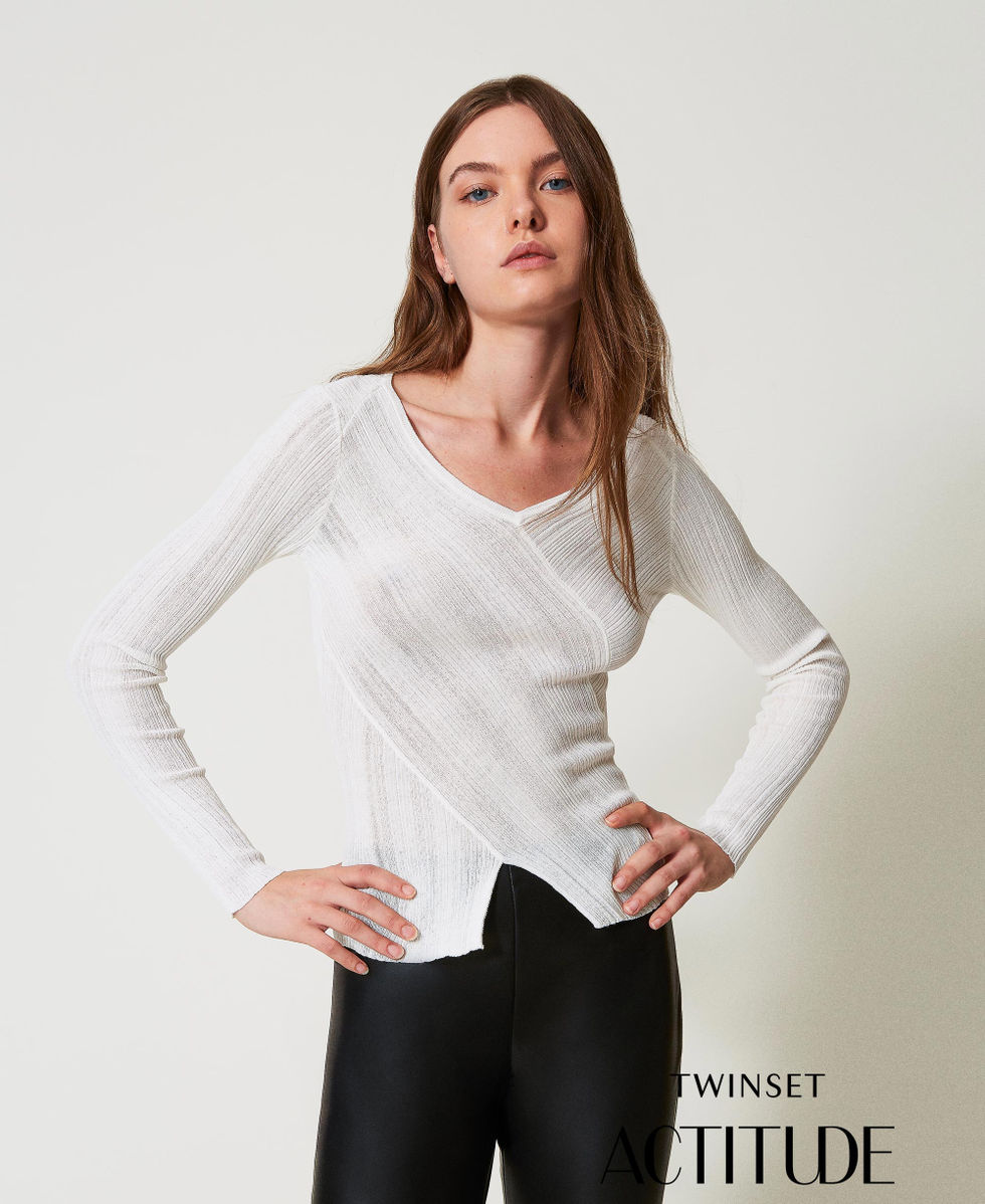 Jersey acanalado con abertura Blanco Sugar Mujer 251AP3032_00632_PA