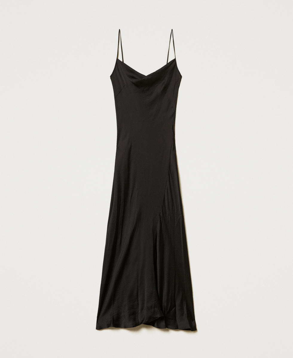 Long fitted dress in satin Woman, Black | TWINSET Milano