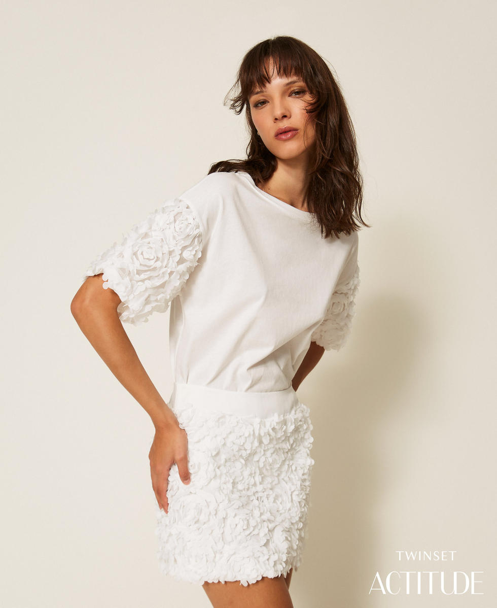T-shirt with tulle sleeves with flowers Off White Woman 261AP2233_00526_PA