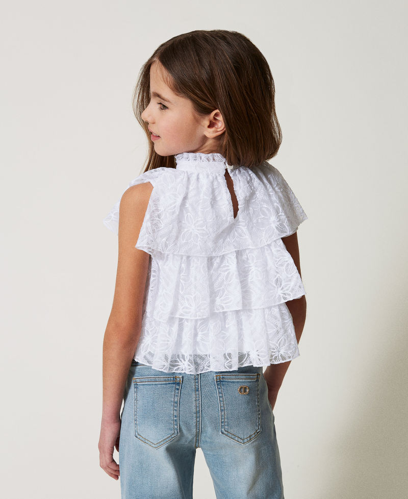 Embroidered tulle top with flounces "Ice" White Girl 251GJ2526_00808_03