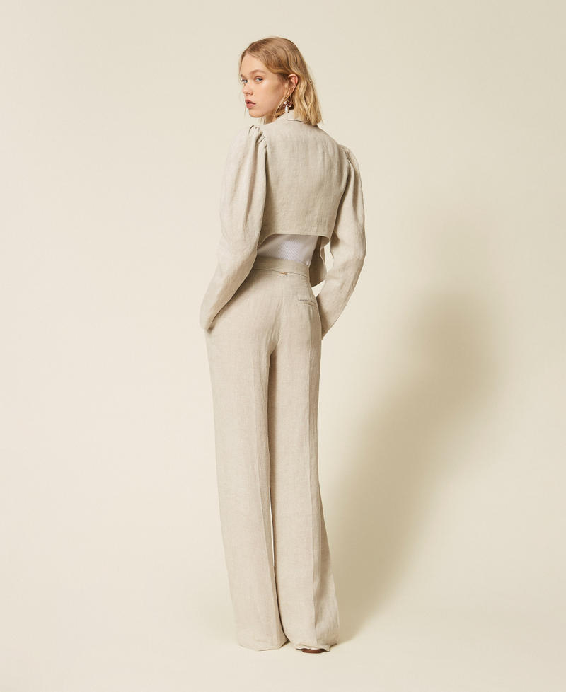 Weite Hose aus Leinen mit Lurex Natural Bright Linen Frau 261TT2521_13499_03