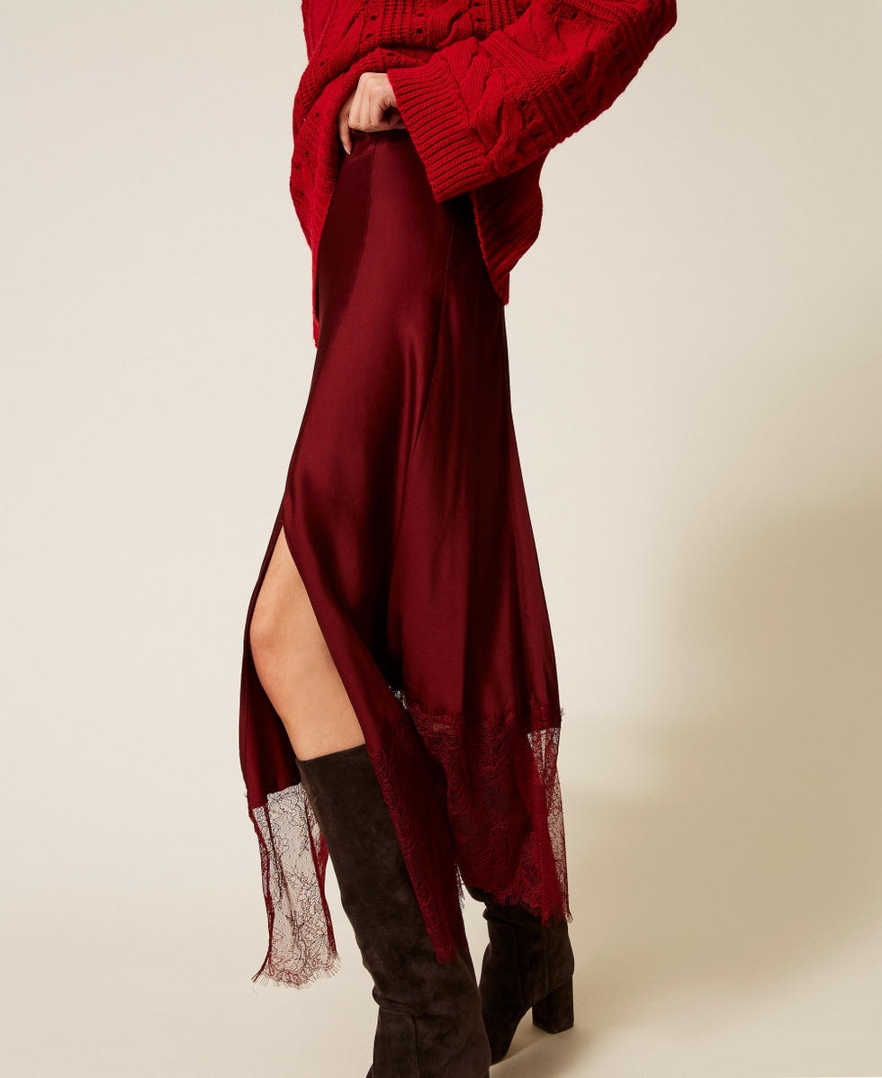 Gonna longuette in satin con pizzo Red Wine Donna 252LL2TCC_12818_PD