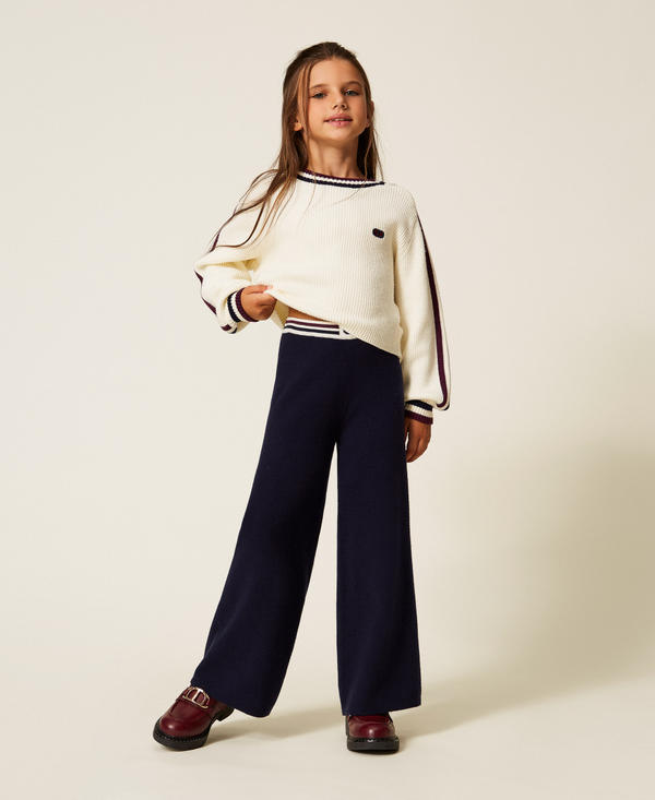 Knit trousers with two-tone stripes