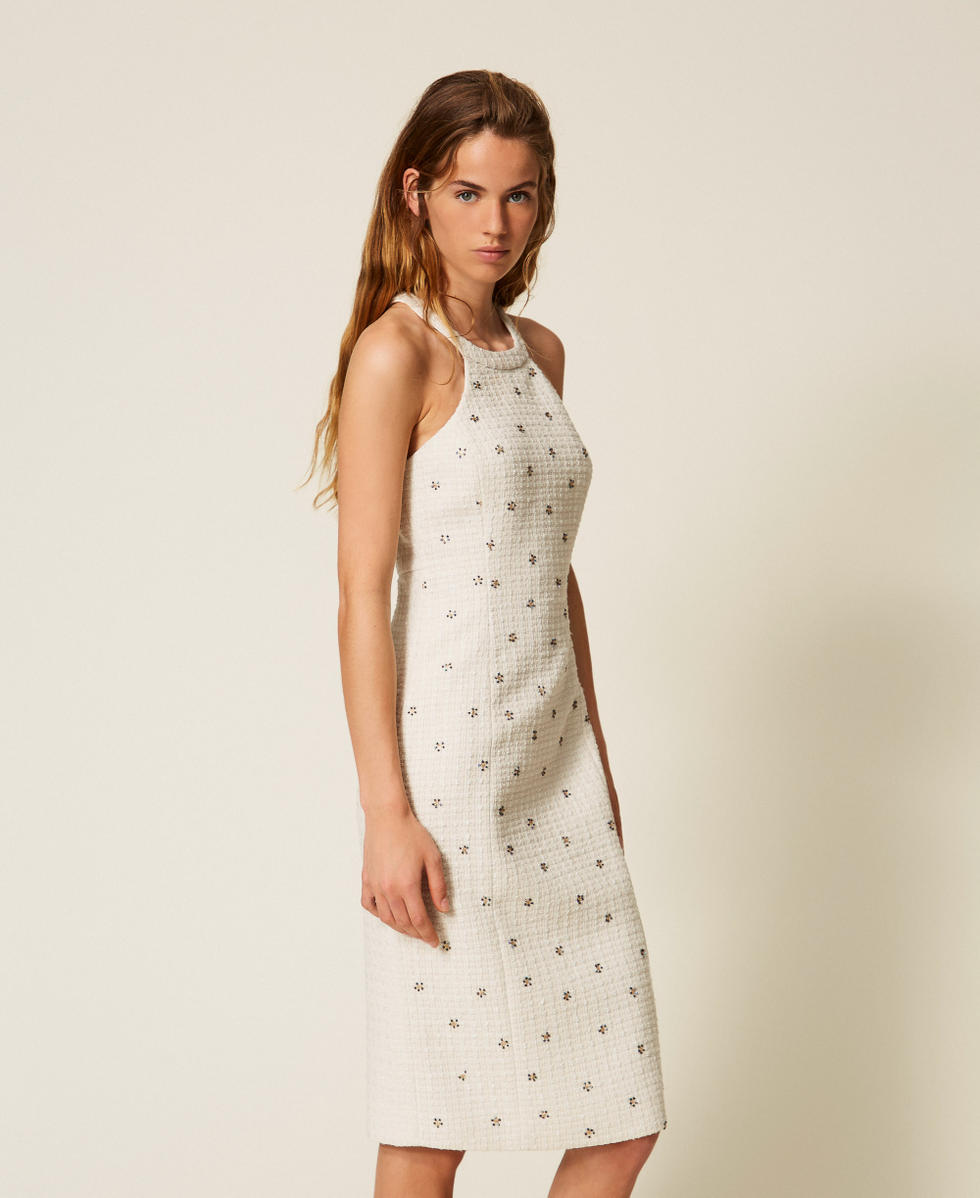 Midi boucl&eacute; dress with embroidery White Snow Woman 252AP2133_00282_02