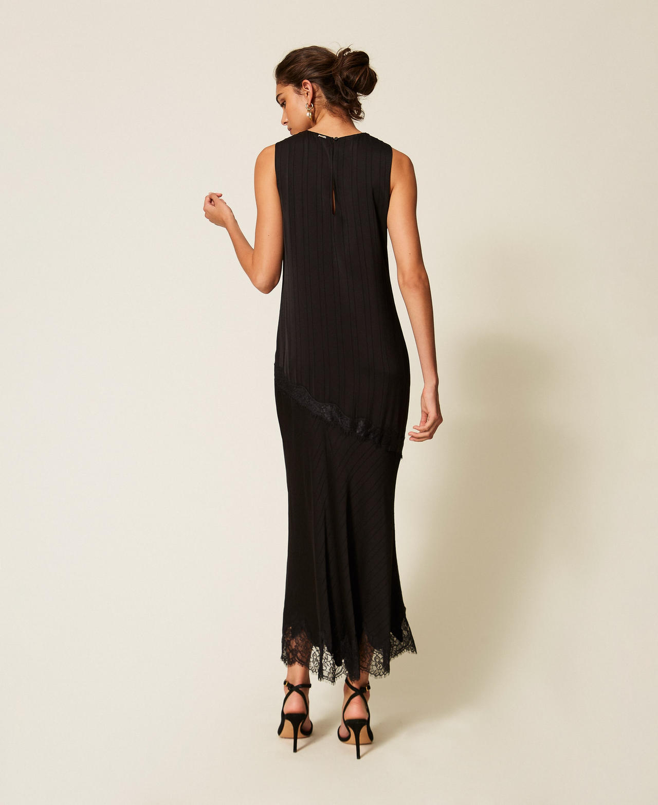 Abito lungo in raso e pizzo Nero Donna 262TP2120_00006_03