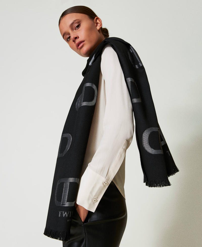 Stole with fil coupé Oval T pattern Black Woman 242TA4080_00006_0S