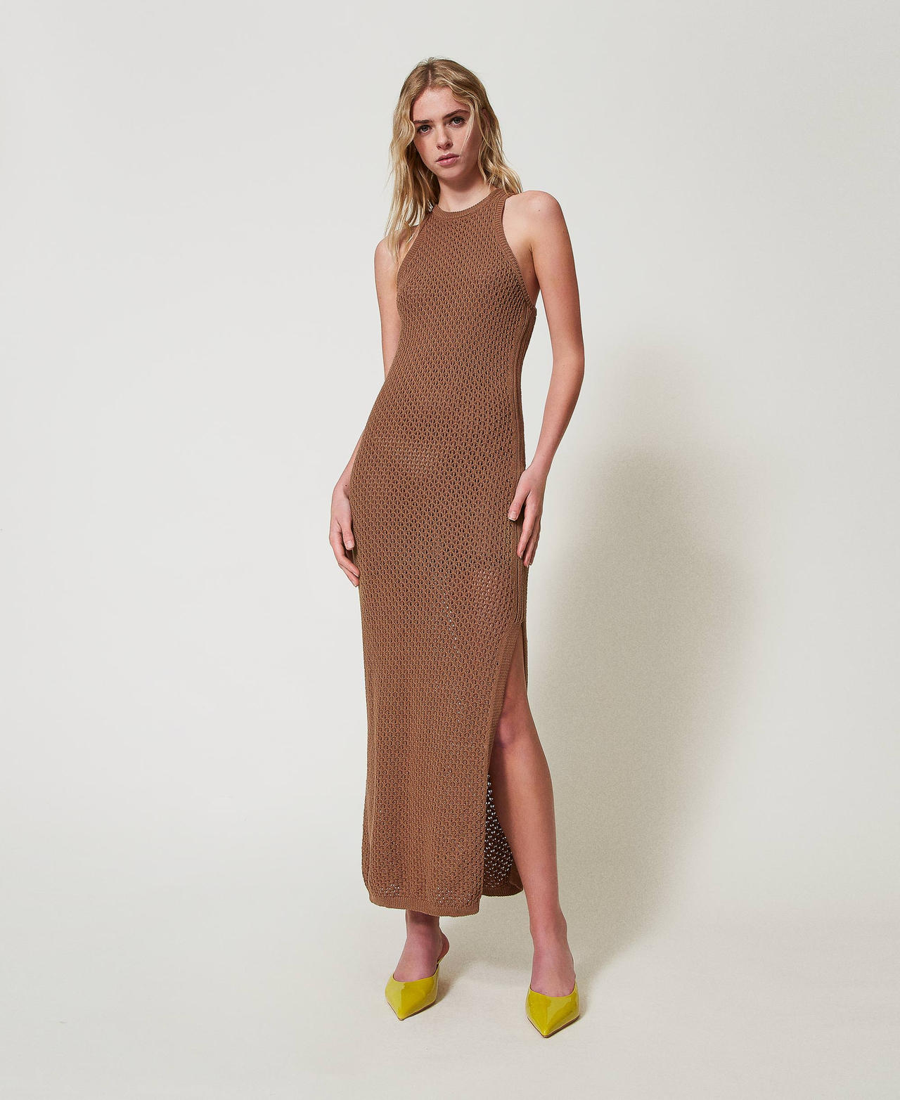 Fitted long knitted dress Dark Juta Woman 251AP3181_12116_01