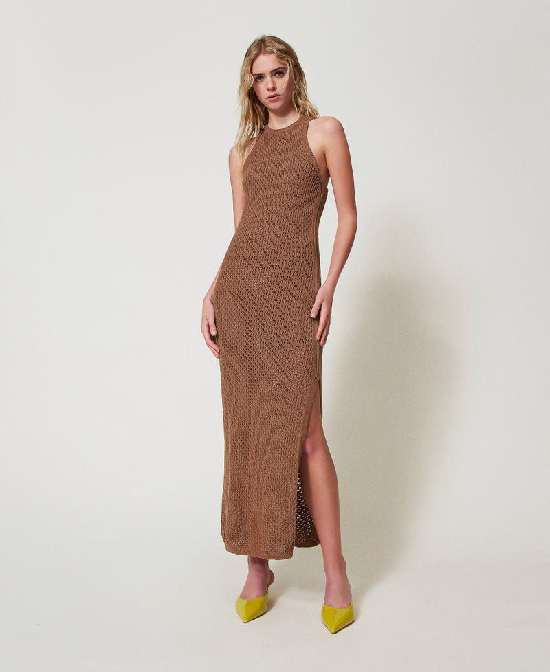 Fitted long knitted dress Dark Juta Woman 251AP3181_12116_01