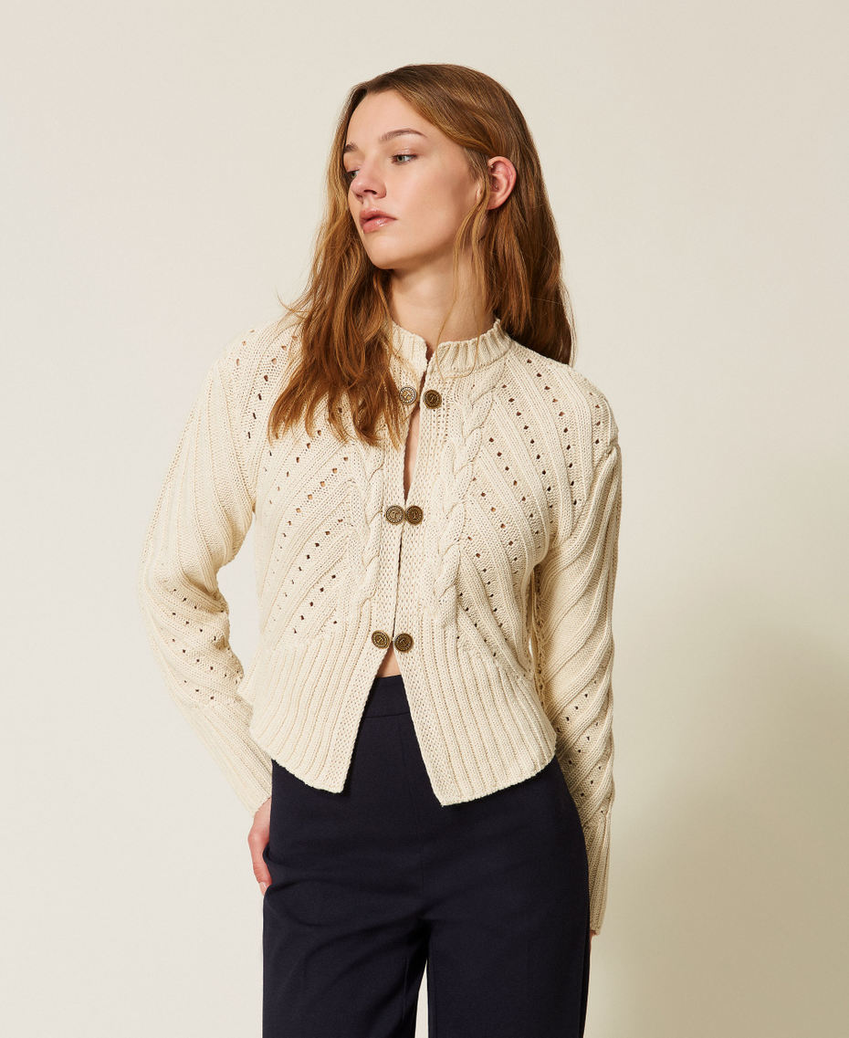 Cable knit cardigan Ivory Woman 261TP3270_00018_01
