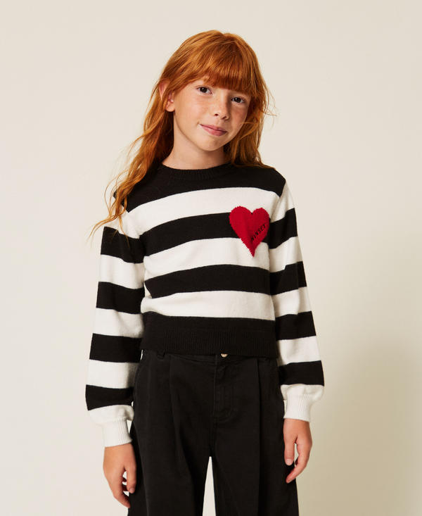 Striped jumper with heart and logo