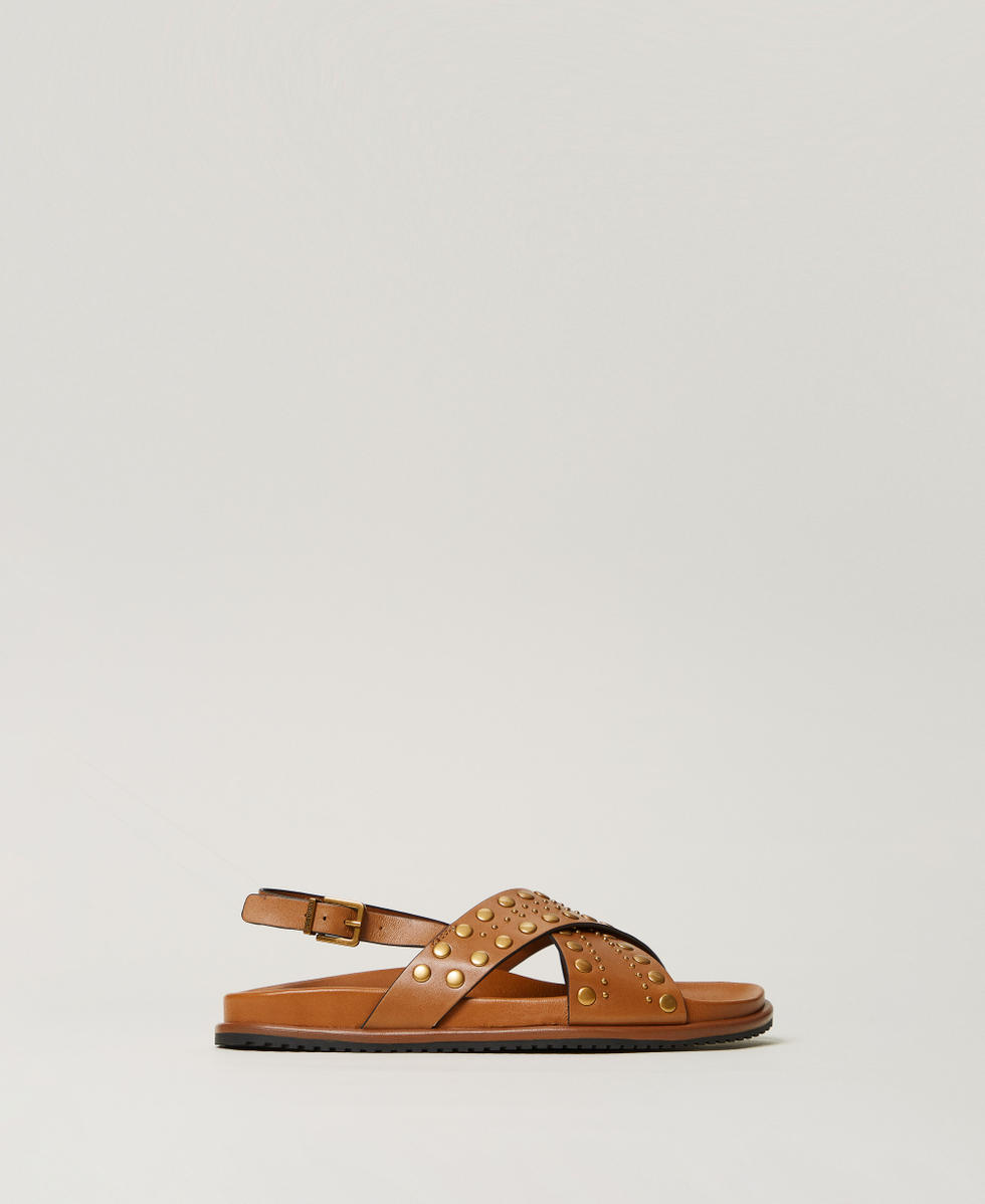Leather sandals with studs Leather Brown Woman 251TGT070_00057_01