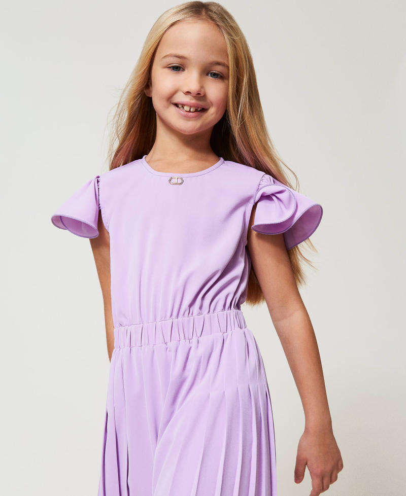 Pleated crêpe de Chine jumpsuit Pastel Violet Girl 251GJ2QQ4_11862_04