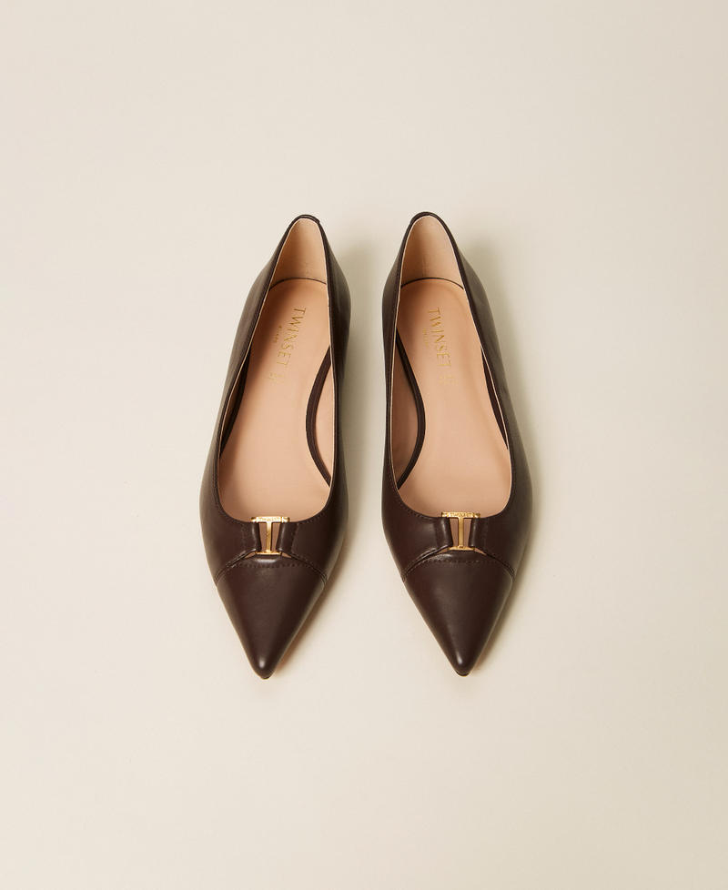 Ballerines en cuir avec logo Marron Darkness Brown Femme 262TCP010_13411_04