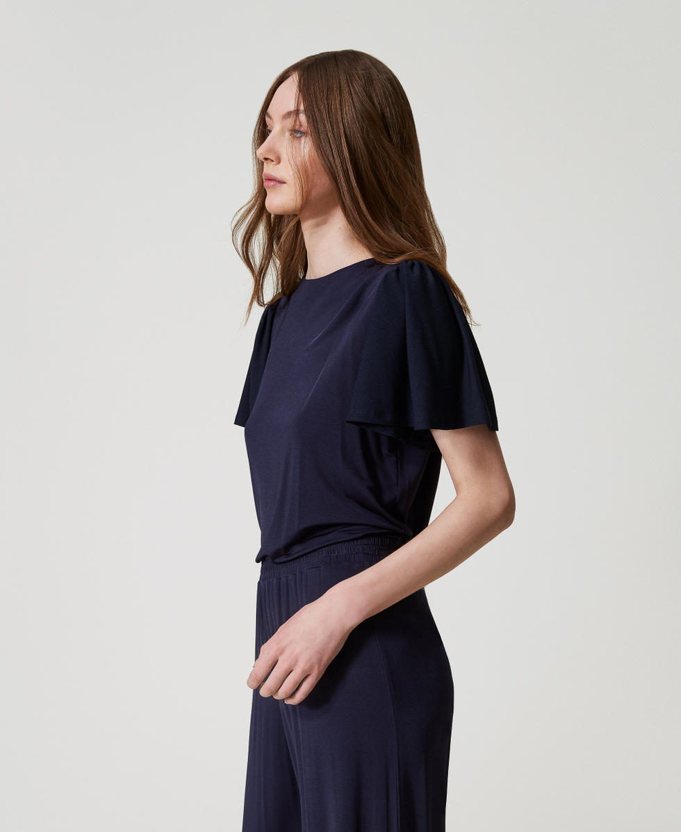 Bluse mit Raff&auml;rmeln Klassisches Blau Frau 251LM2MDD_11956_02